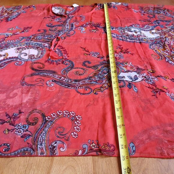 Salty Lemon Sheer Beach Cover Up One Size Paisley Kaftan Orange Red Boho - Picture 5 of 8